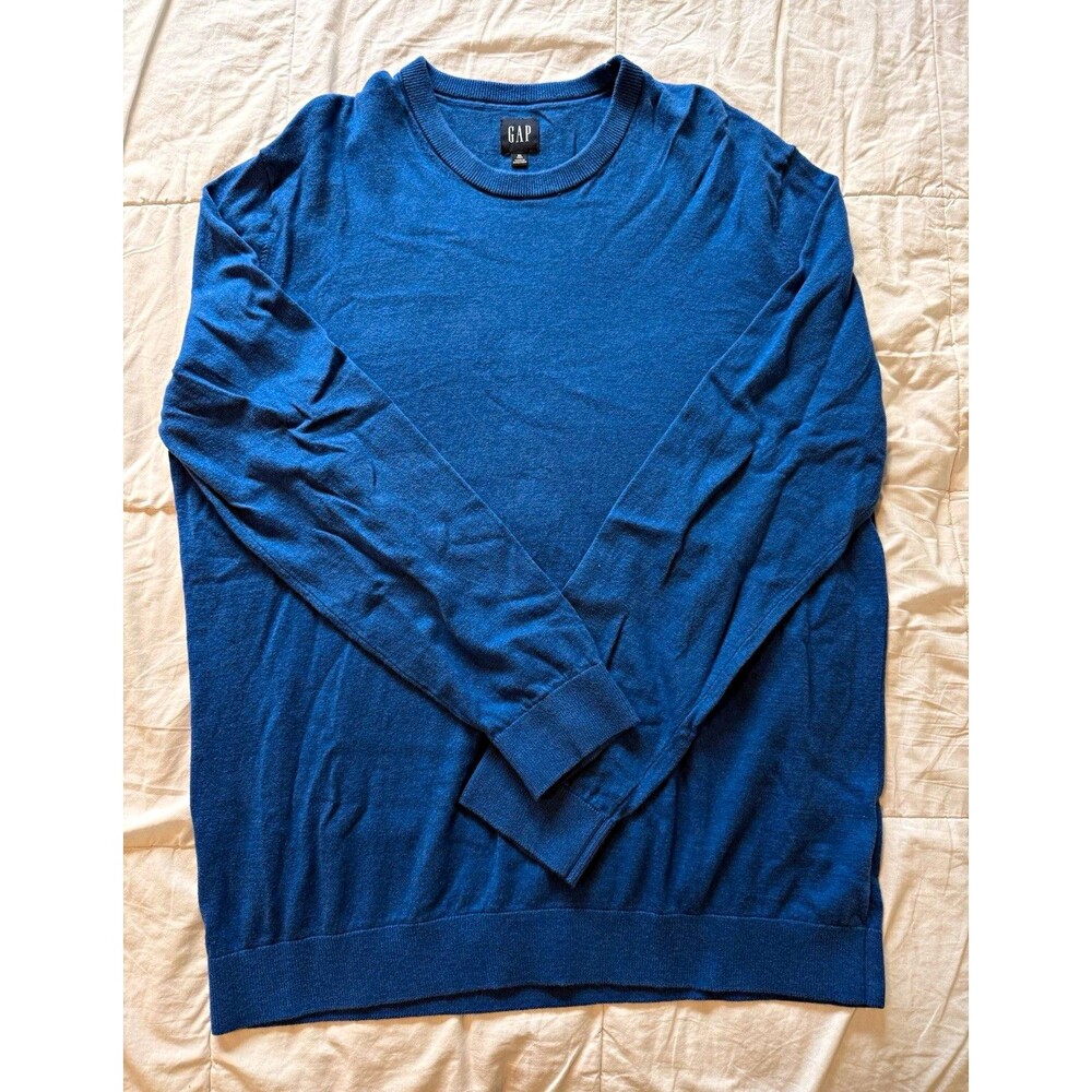 GAP Men's Cotton Knit Crewneck Pullover Sweater Blue Long Sleeve XL Tall